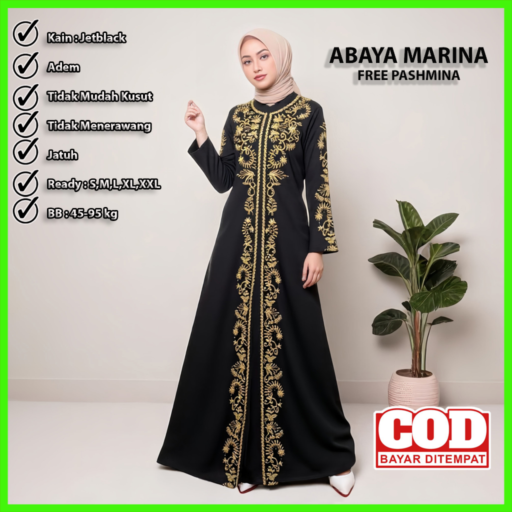 BAJU GAMIS ABAYA HITAM MEWAH ELEGAN BAJU GAMIS MODEL ABAYA MODERN ABAYA BAHAN JETBLACK PREMIUM