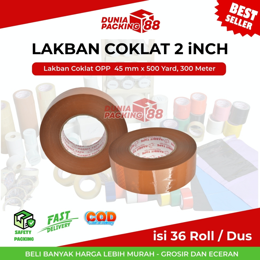 

Lakban Coklat 500 Yard X 45 mm FULL Isolasi Jumbo Selotip 2 Inch Tape Kualitas Rabbit Tape / Solasi Lakban Coklat [Dunia Packing88]