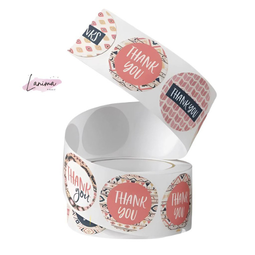 

Stiker Ucapan Terima Kasih Bulat Roll 500 Pcs Label Lucu & Estetik untuk Packing