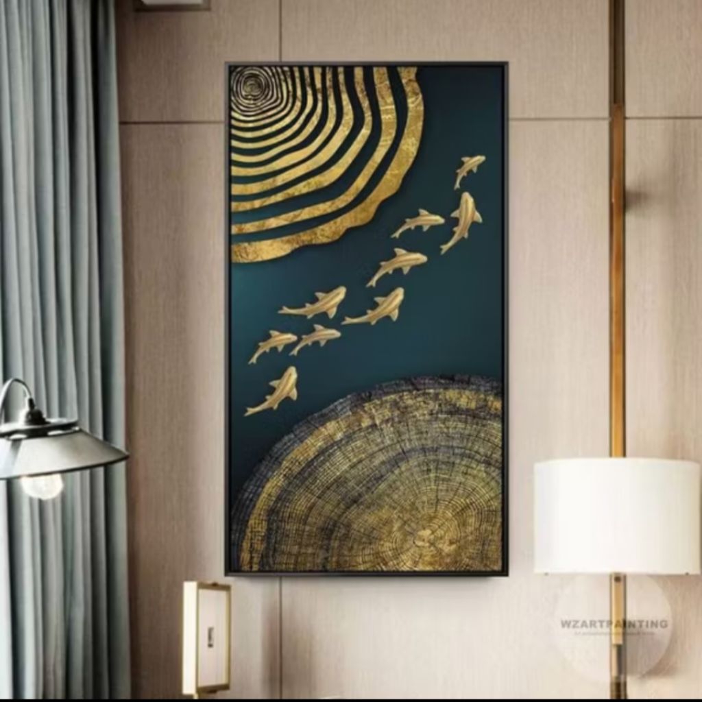 Lukisan Koi Abstrak Tekstur Timbul Minimalis - Lukisan Dinding Modern