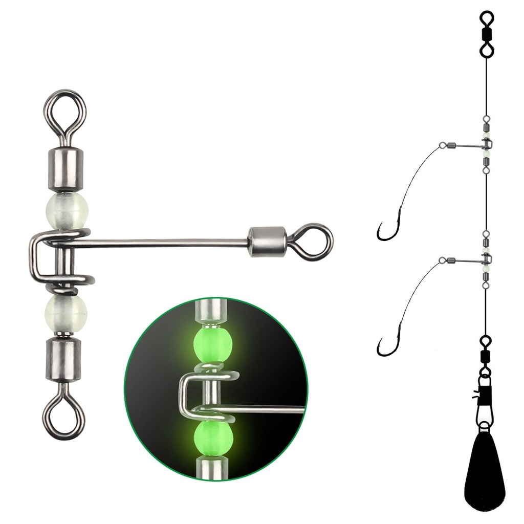 Swivel Cabang 3 Pancing – Kili-kili Triple Connector dengan Manik Glow Rangkaian T Pancing