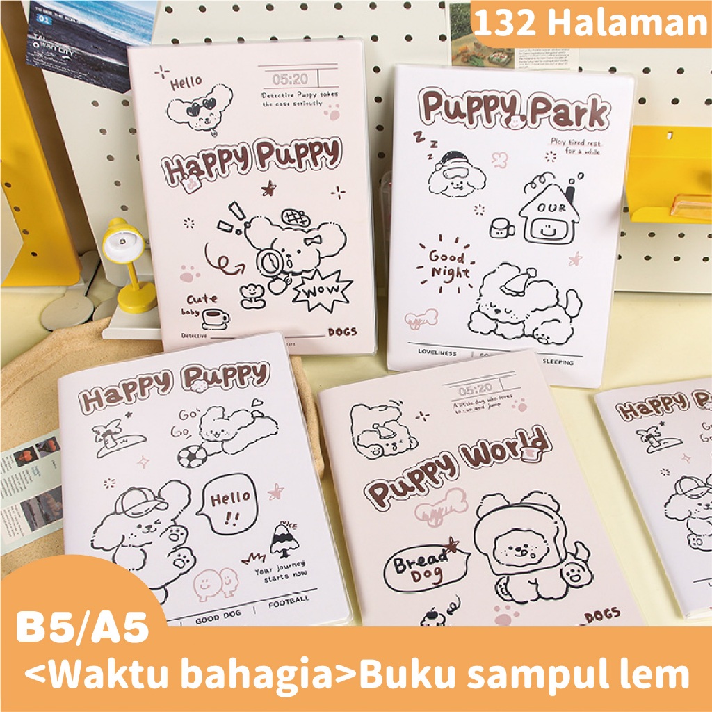 

Happy Time Series A5/B5 Horizontal Rubber Cover Book Protection Eye Paper Menulis Notebook Lancar Waterproof Tahan Debu Cover Student Notepad Notebook