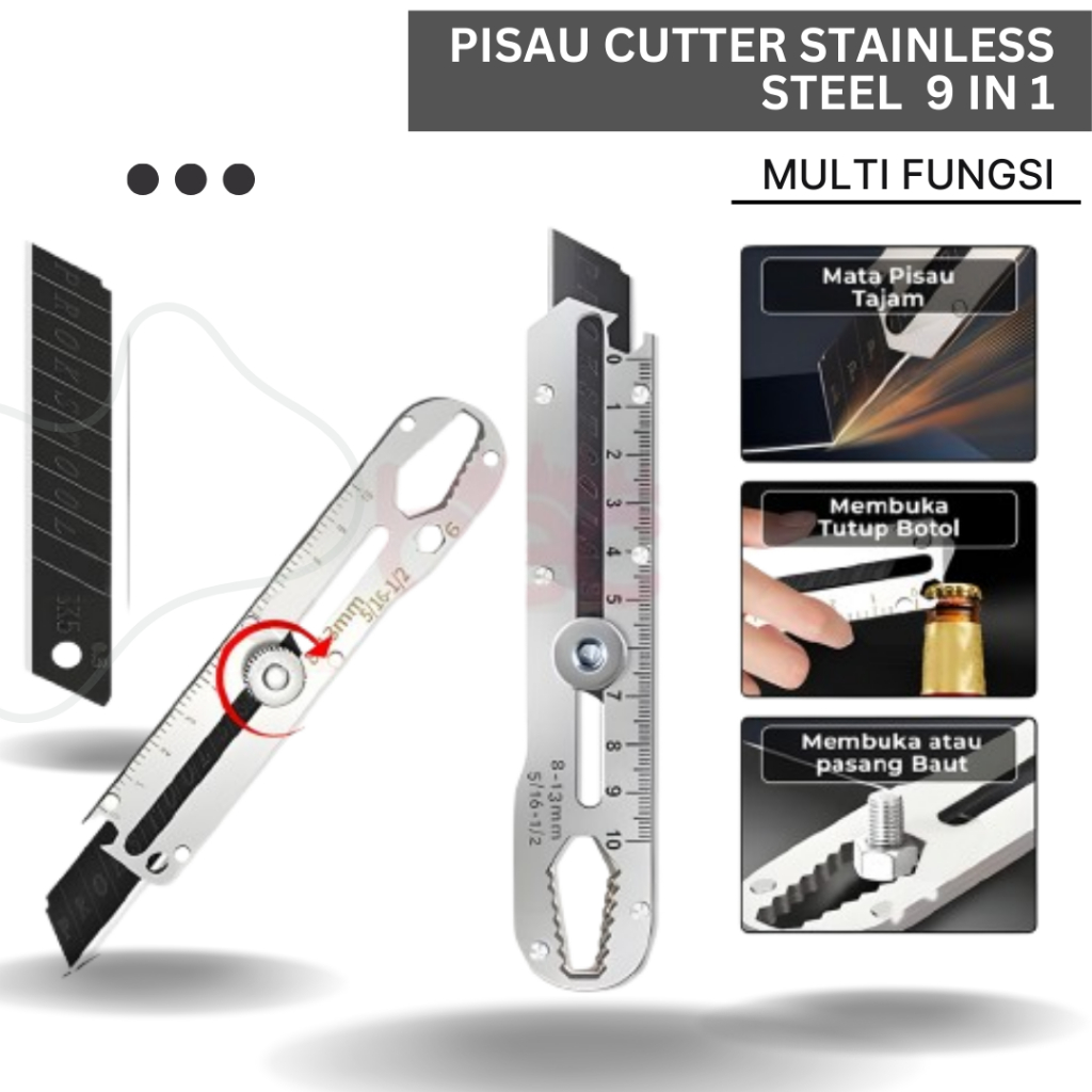 

Kater Cutter Stainless Steel Pisau Cutter Besar 9iN1 Multifungsi Cater Tahan Karat Tajam Serbaguna
