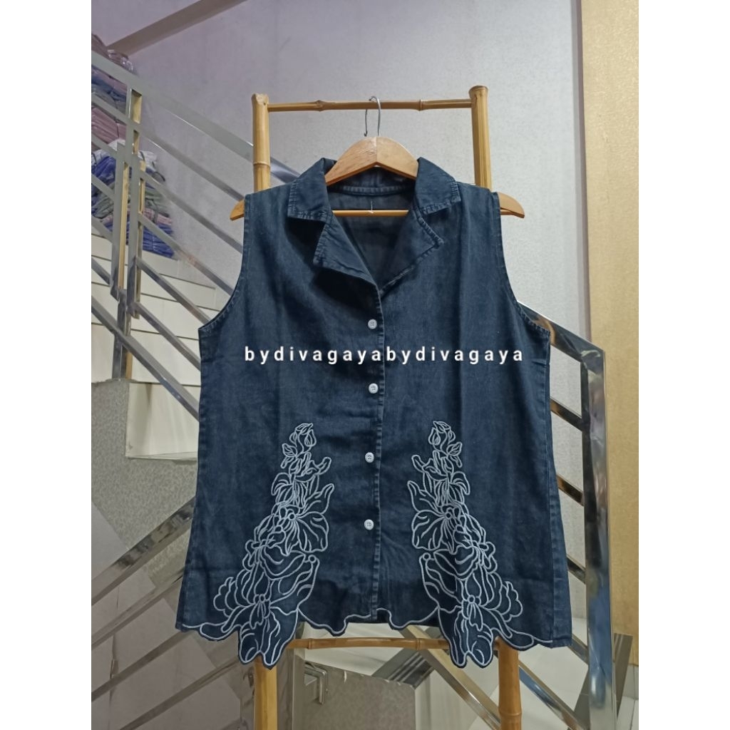 Rompi Jeans Wanita Dewasa Bordir Bunga Rumbai Fashion Terbaru