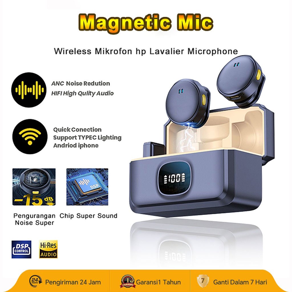 Mic wireless clip on 2 mic pengurangan kebisingan yang cerdas mic clip on + adaptor IOS microphone w