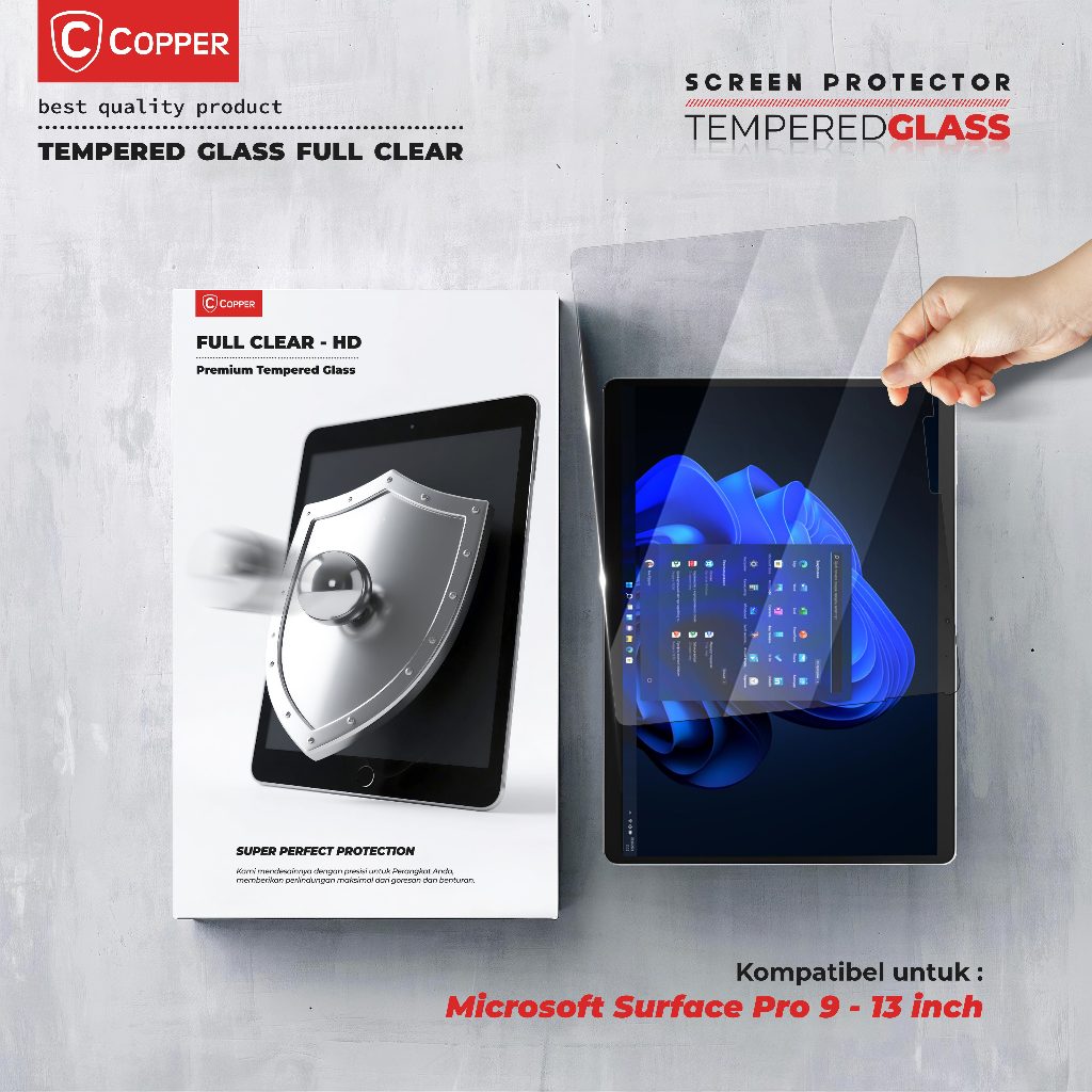 Microsoft Surface Pro 9 / 13" - COPPER TEMPERED GLASS FULL CLEAR