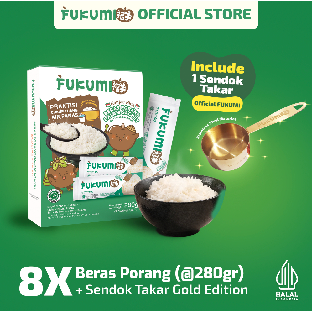 

FUKUMI Healthy Meal Bundle - 8 Box Sachet Beras Porang & 1 Sendok Takar Gold Edition (Stainless Steel)