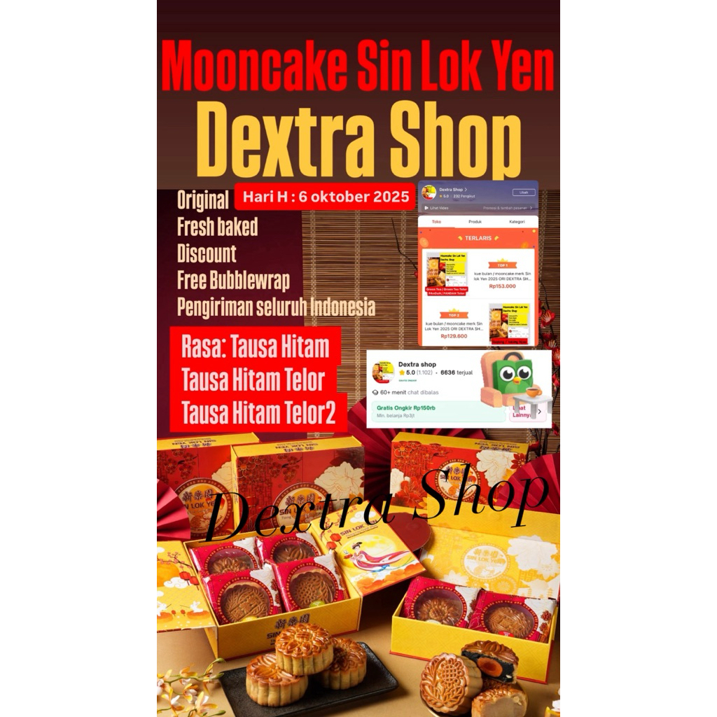 Kue bulan / mooncake Sin Lok Yen 2025 Dextra Shop Original Rasa : Tausa Hitam