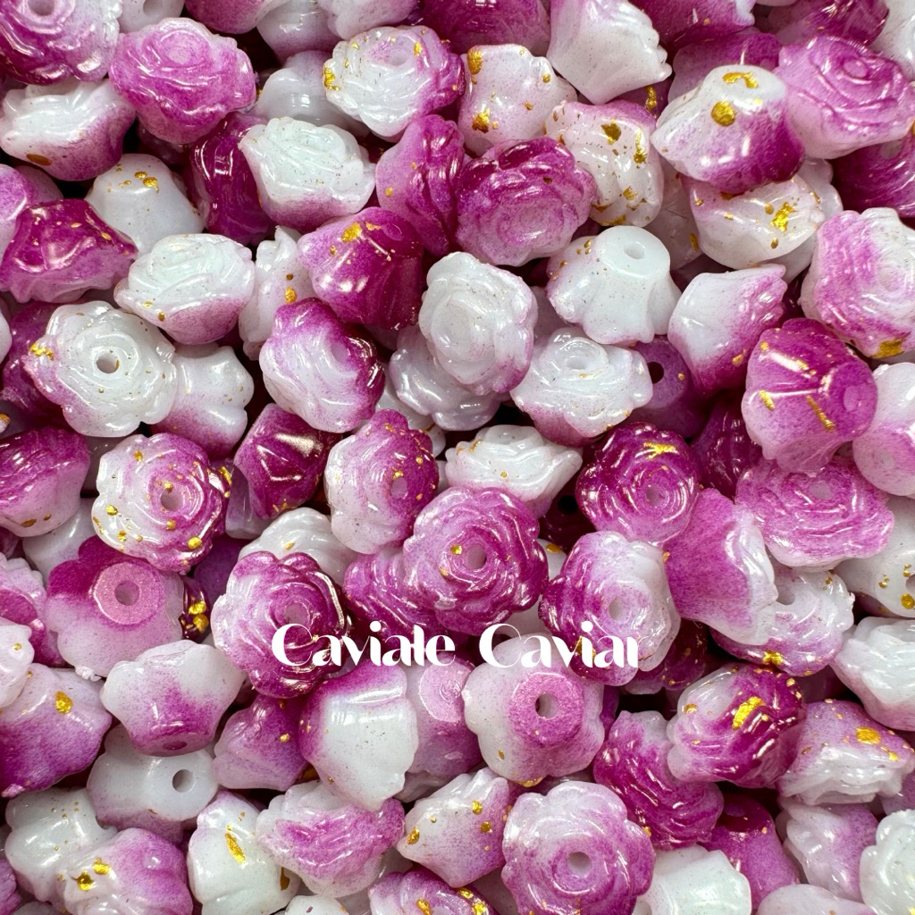 10gr 8mm Beads Kelopak Bunga Rose Acrylic Gradient Lubang Tembus Gold Foil Mawar | Manik Kelopak Bun