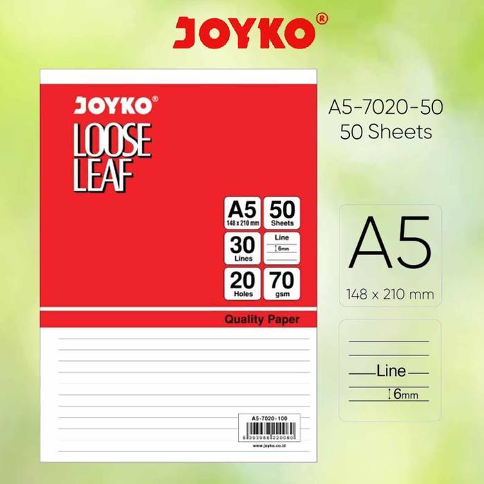

Loose Leaf A5 50 Sheets / 100 Sheets Kertas Binder JOYKO Per Pak