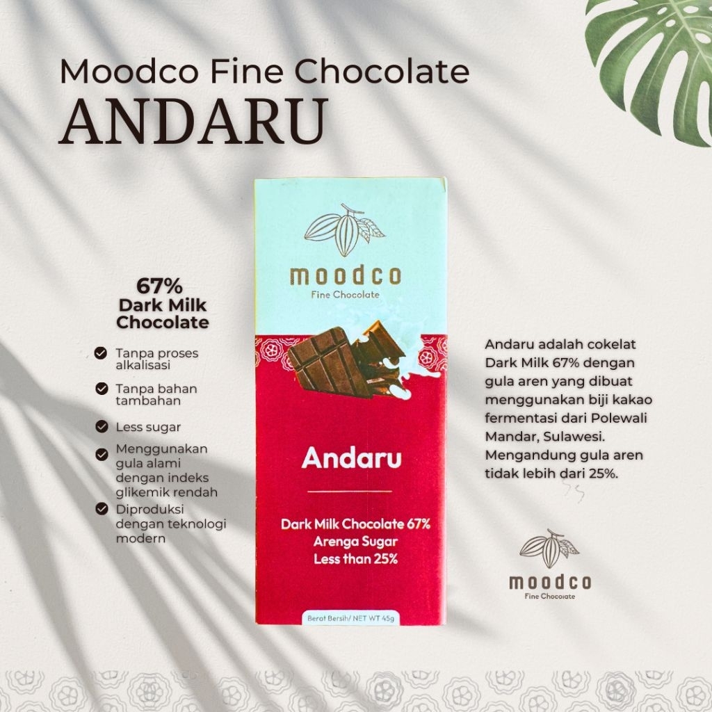 

Moodco | Andaru Dark Milk Chocolate 67% | Fine Chocolate | Cokelat Sehat
