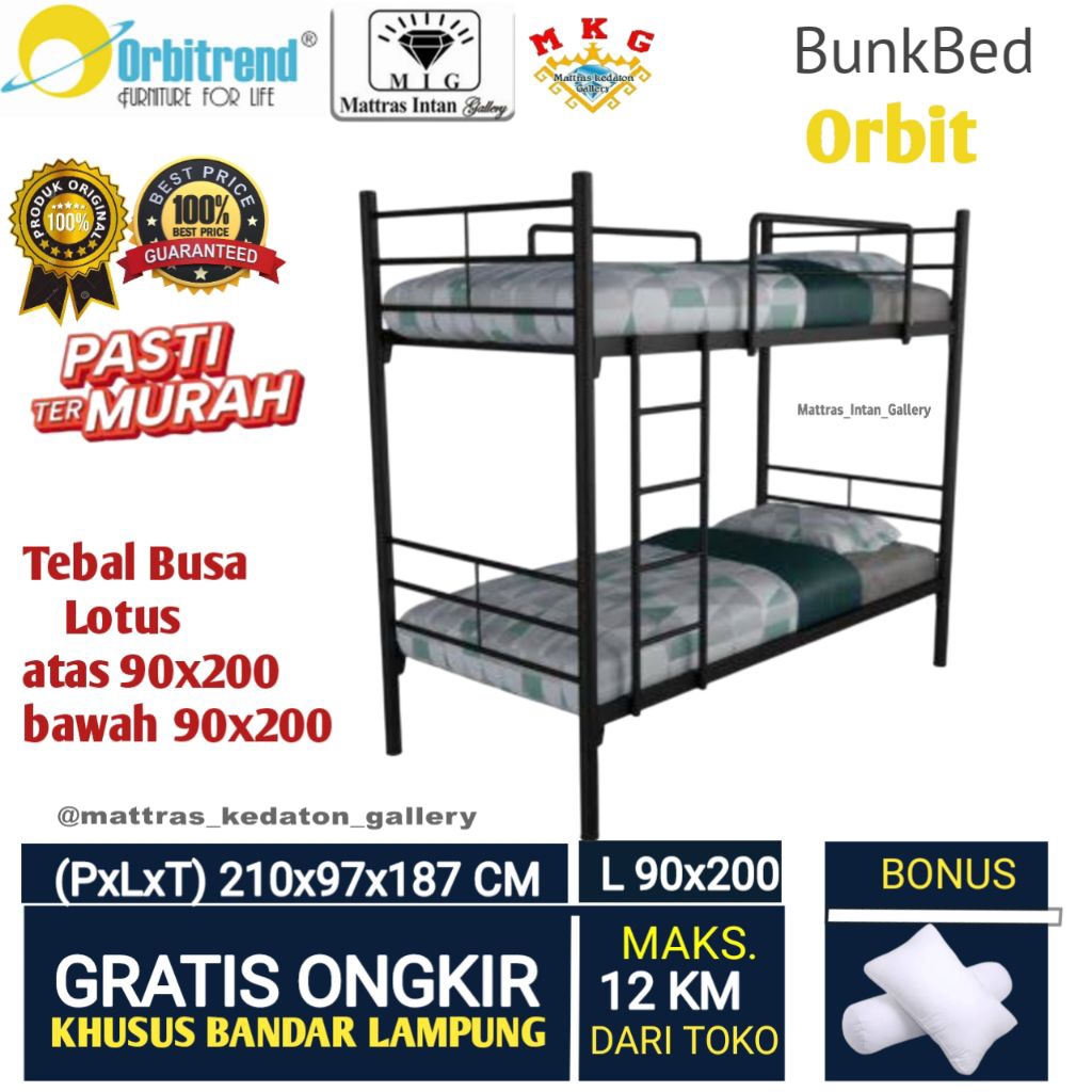 BunkBed Kasur tingkat 2 Busa Uk 210x97x187 Cm - kasur tingkat orbit dengan busa Central Springbed