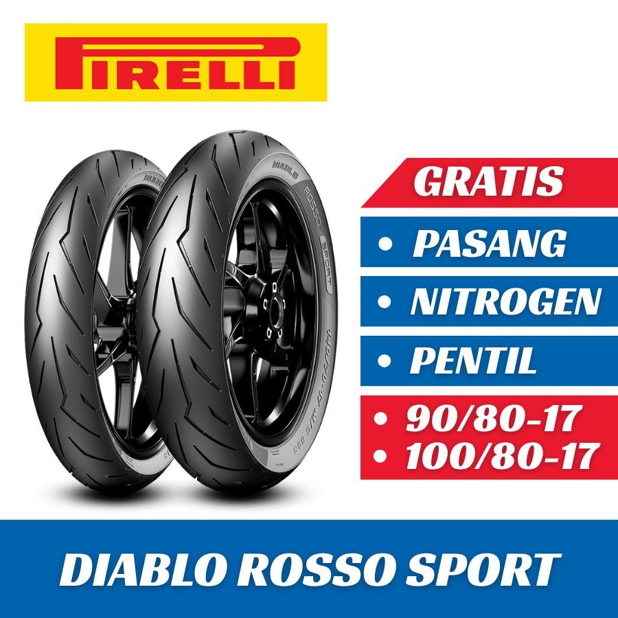 [PAKET HEMAT] Ban Motor Pirelli Diablo Rosso Sport 90/80-17 & 100/80-17 Tubeless Ban Depan Belakang 