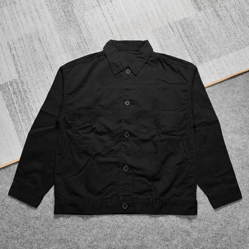GU Uniqlo Chef Jacket Black Jaket Kemeja Outer Luaran