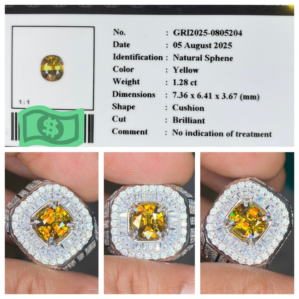 Natural 1.28ct rainbow sphene brutal luster memo gri