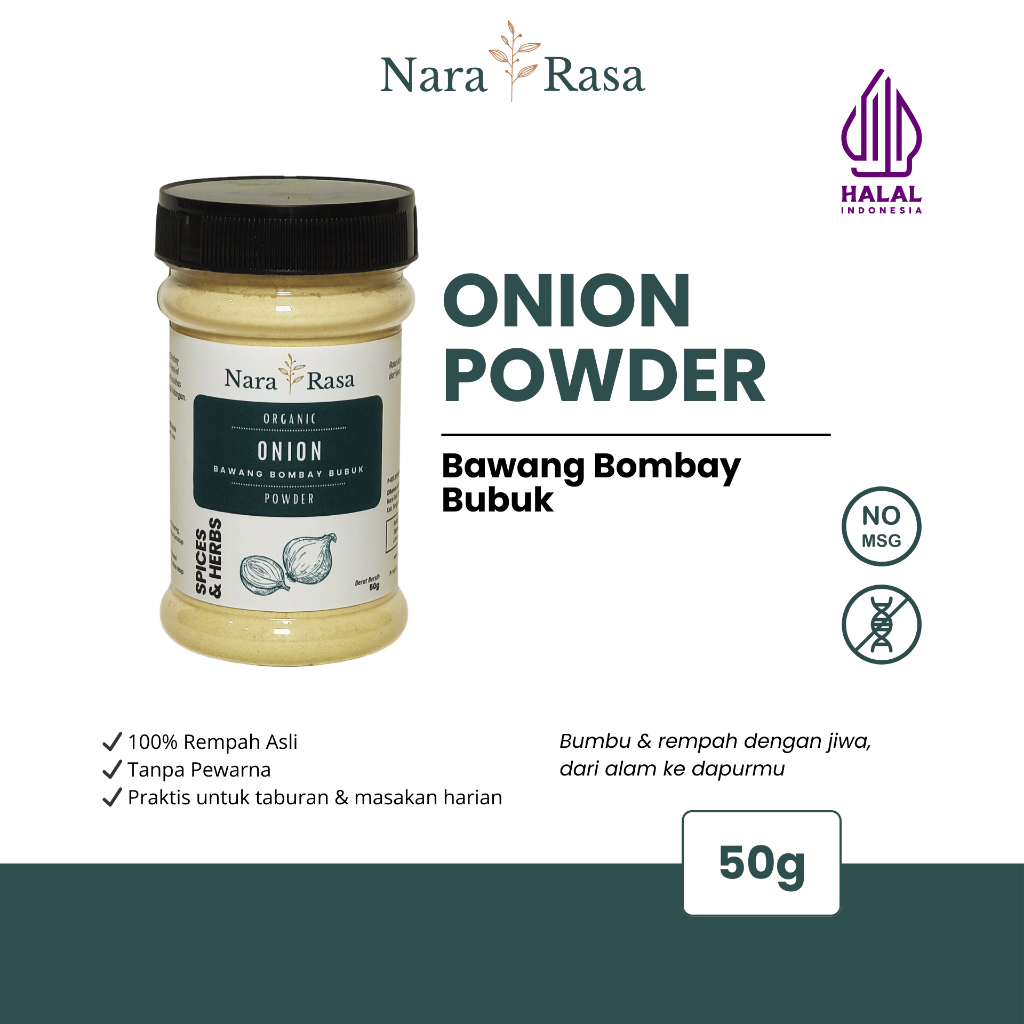 

Nara Rasa Bawang Bombay Bubuk 50g / Onion Powder – 100% Murni Tanpa MSG