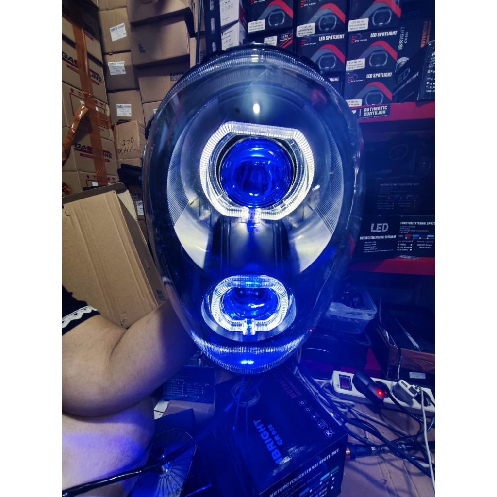 lampu depan scoopy carbu/ scoopy lama custom ala biled 4,5inch