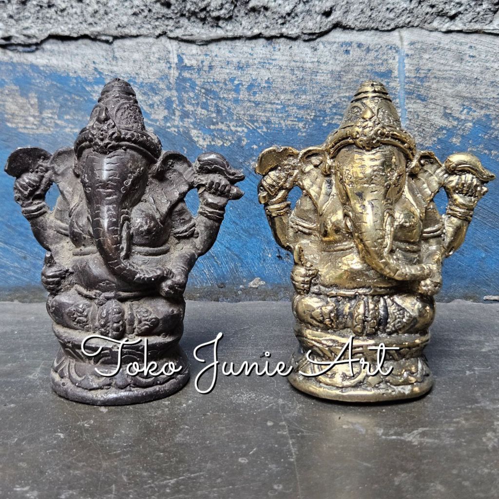 Patung Kuningan Dewa Ganesha warna emas dan hitam 10 cm Kode Ptk45