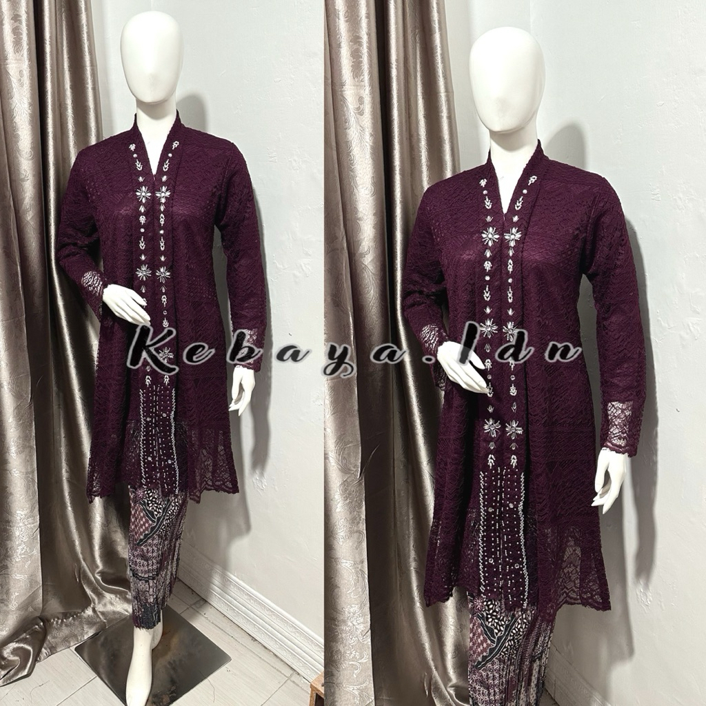 Set Kebaya Brokat Burgundy Payet Asyila - Atasan Kebaya - Kebaya Wisuda - Kebaya Modern - Kebaya Bro