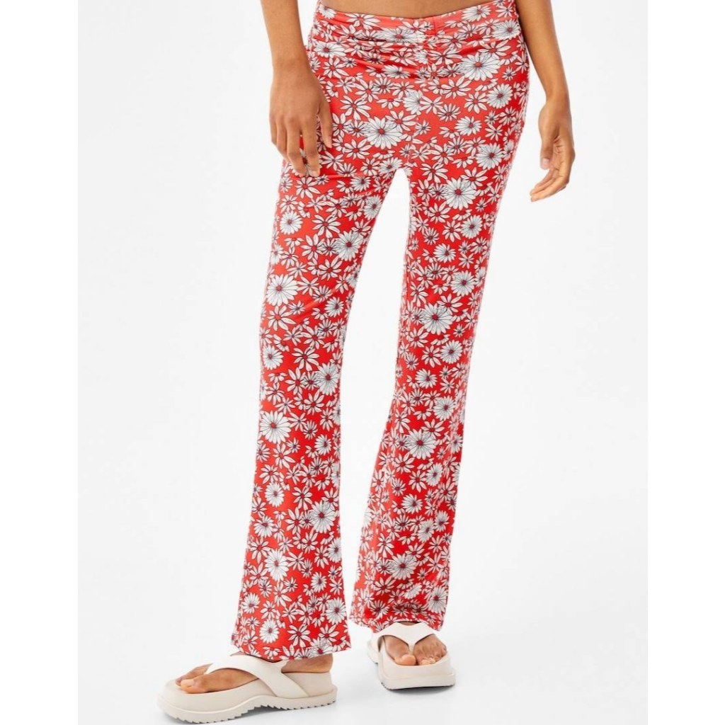 BERSHKA RED FLORAL TROUSERS