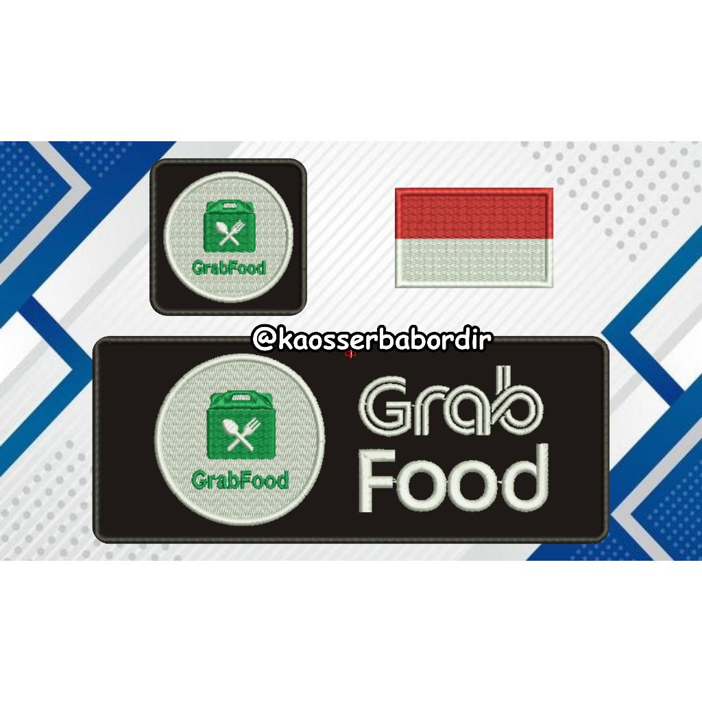 KSB - Emblem Grab Food 1 Paket Lengkap Dasar Hitam Bordir Komputer Logo Grab (Design 033)