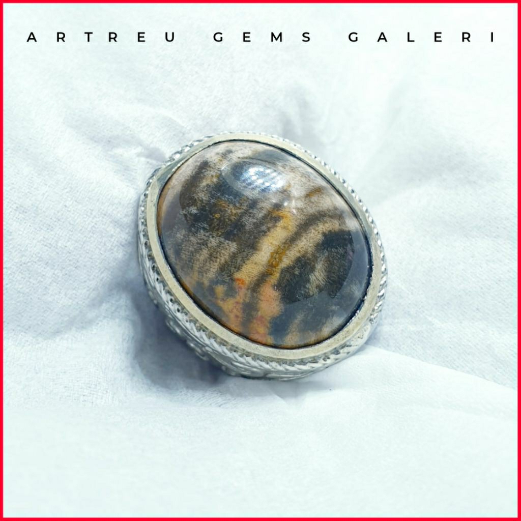 Batu Motif Belang Harimau | COD Bisa | Cincin Batu Akik Ring 5-10