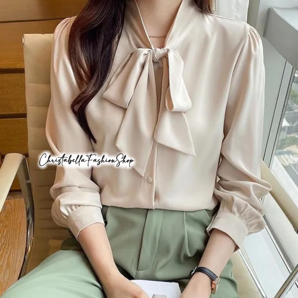 ATASAN BLOUSE YOONA WANITA SATIN POLOS LENGAN PANJANG M L XL XXL 3XL 4XL 5XL BIGSIZE JUMBO KEKINIAN