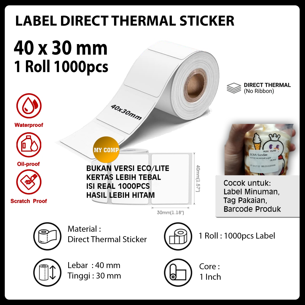 

Label Thermal 40x30 Direct Thermal Sticker 40x30mm Label Mixue Momoyo