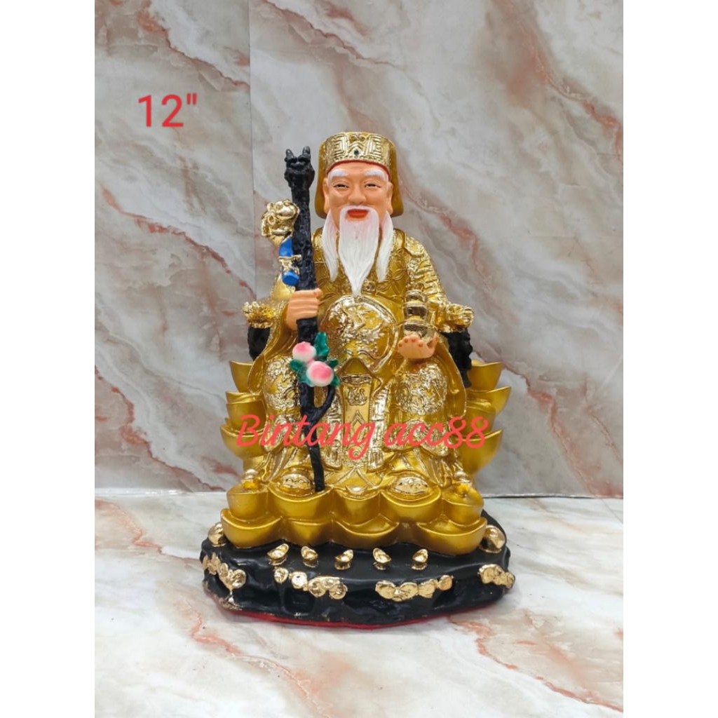 patung dewa bumi / tecukong / tutikong - emas - duduk guan po - fiber - 12inch