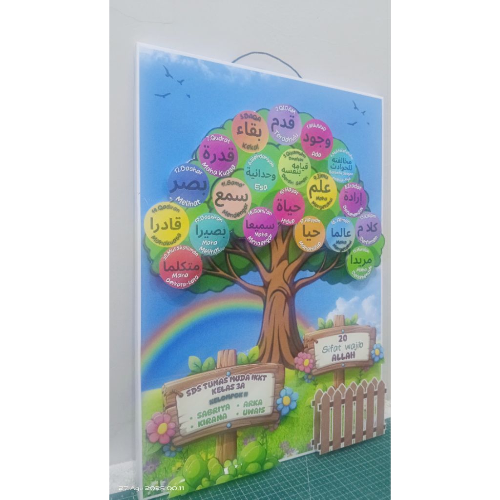 Poster 20 sifat wajib Allah 3 Dimensi custom tulis nama anak, kelas, sekolah atau kelompok