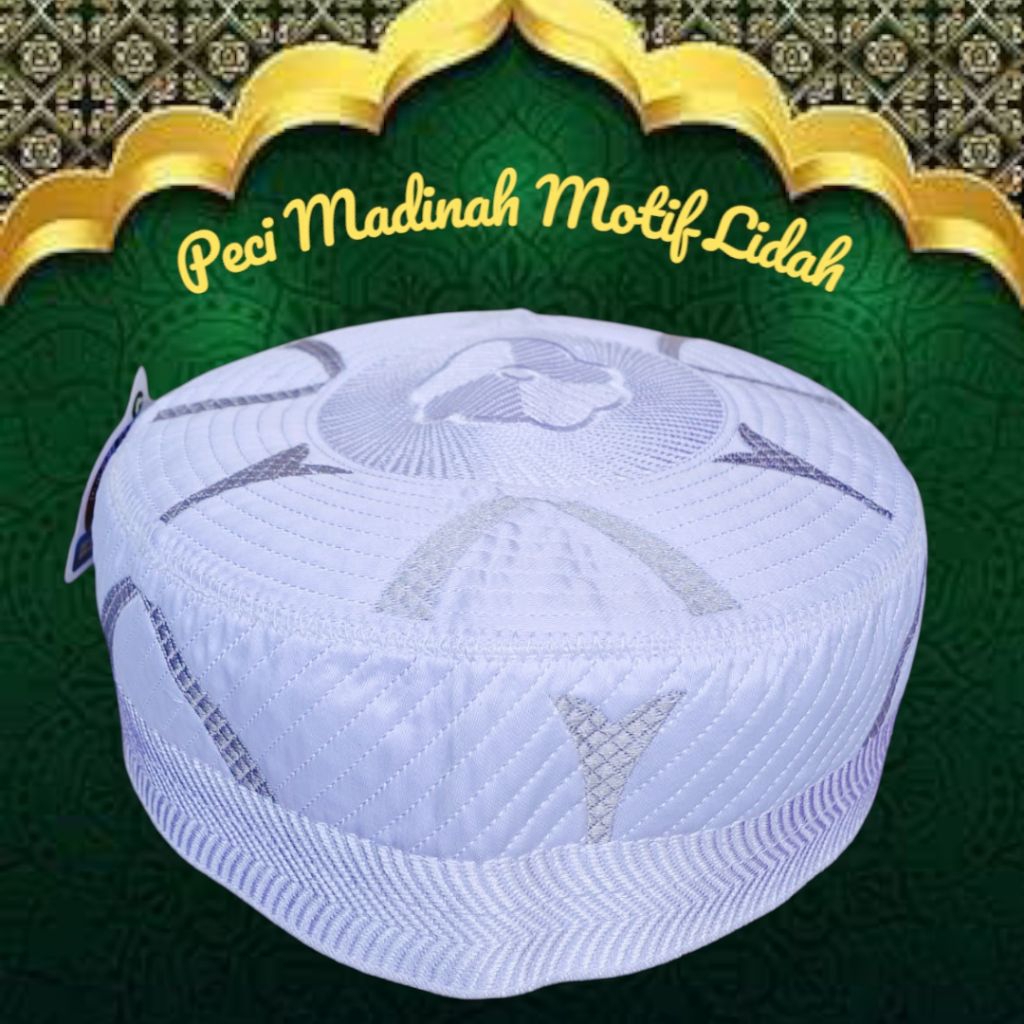 Peci Madinah Bugis Motif Bordir Lidah/Songkok Madinah Bugis Original/Kopiah Putih Madinah Bugis Asli