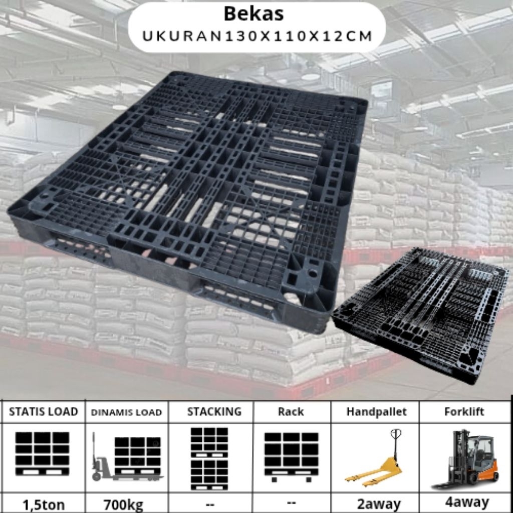 PALLET PLASTIK BEKAS 130X110X12CM PALET PLASTIK BEKAS TATAKAN BARANG DI GUDANG