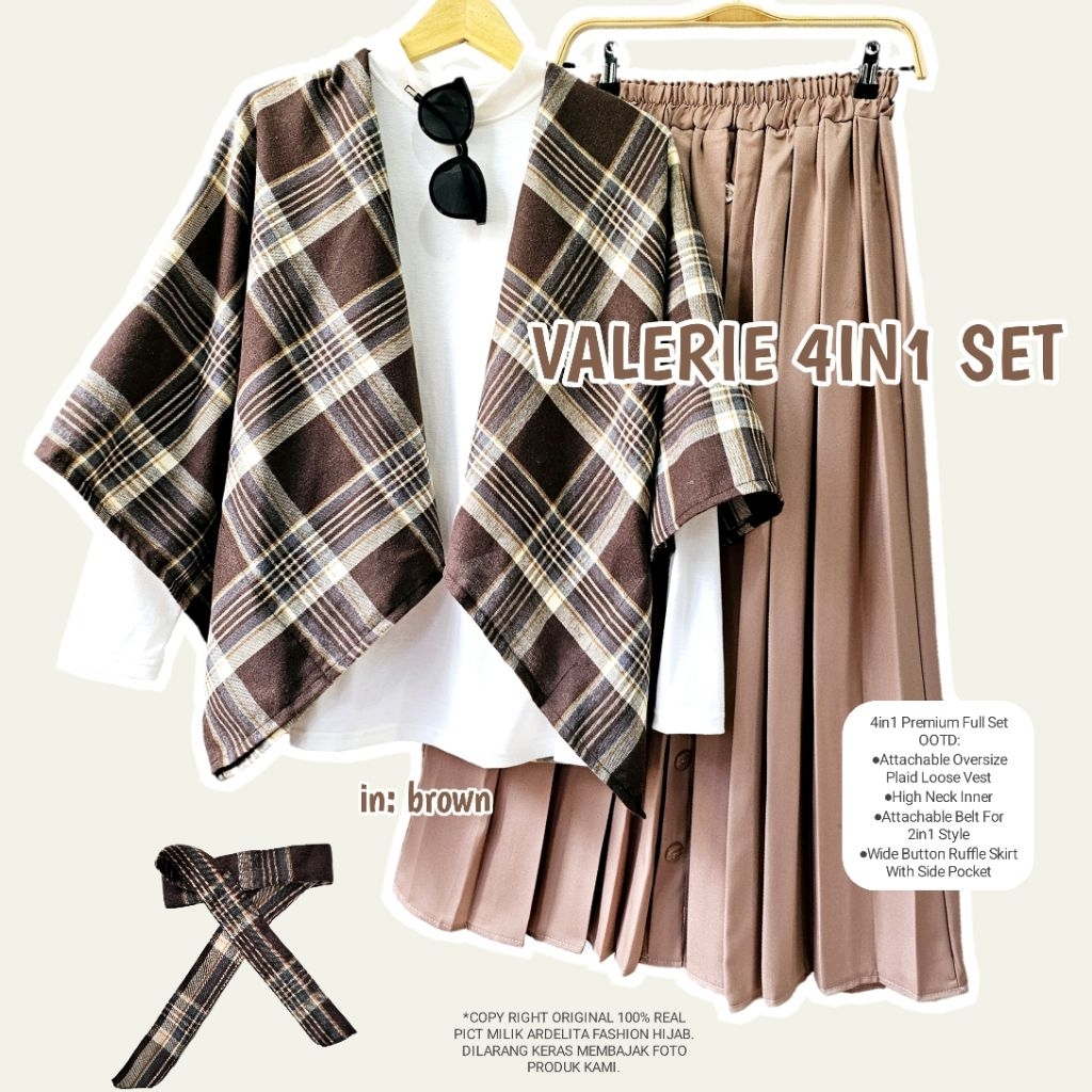 Ardelita Fashion Hijab - Valerie 4in1 Set - Baju One Set Rok Outer Oversize Tartan Ala Korea