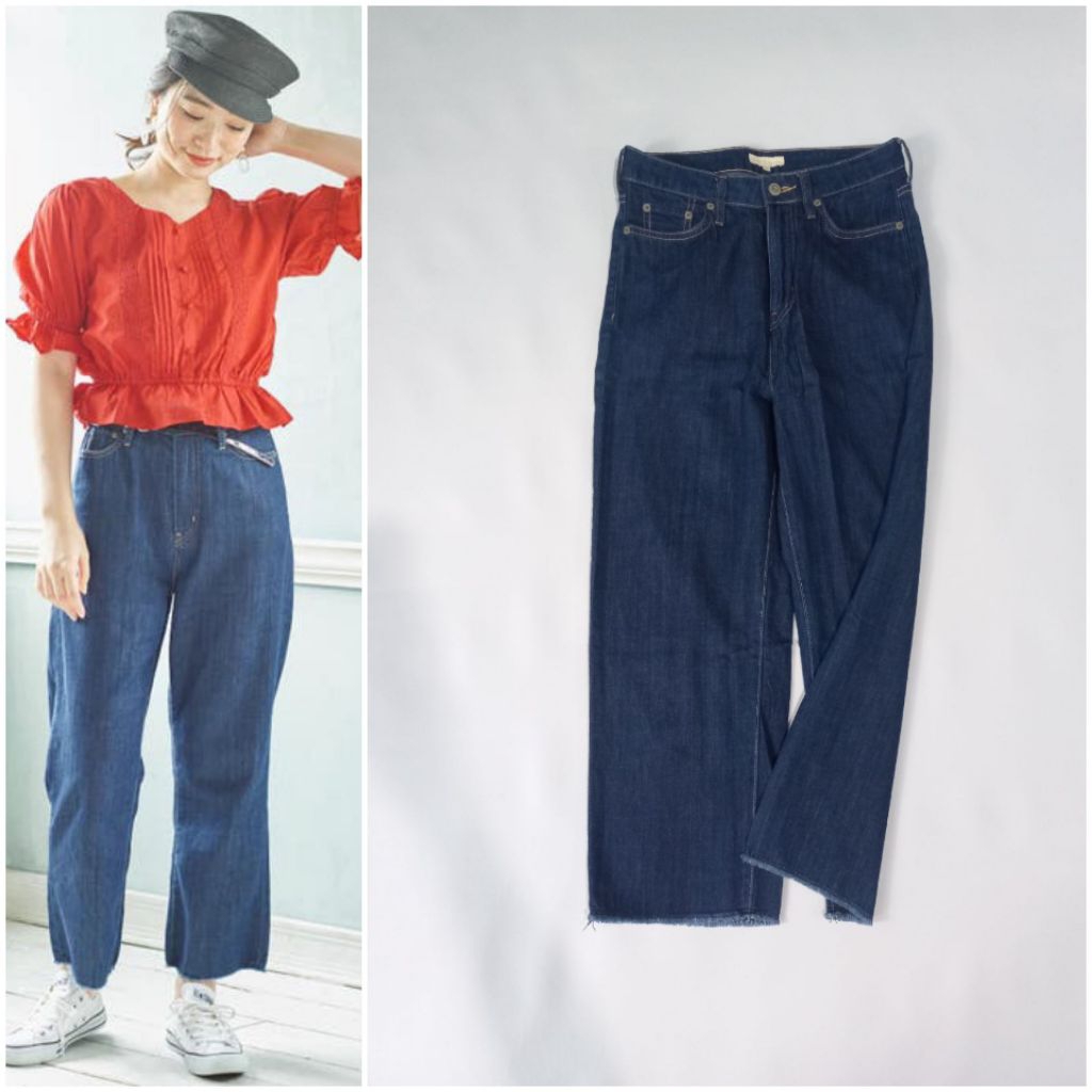 EARTH MUSIC & ECOLOGY High Rise Wide Straight Ankle Jeans