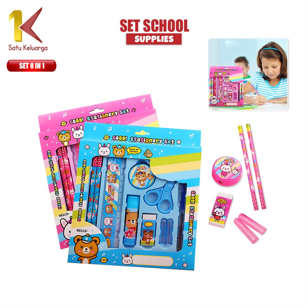 

EC Satu Keluarga Alat Tulis Set 8in1 Karakter A26 Paket Alat Tulis Anak TK Stationery Kids / Set School Supplies Gift Eraser Ruler
