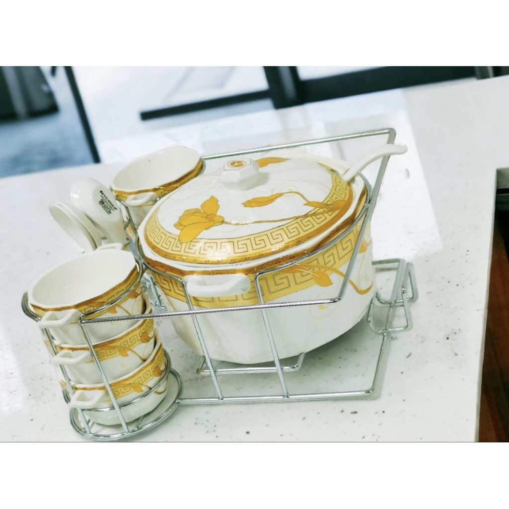 Prasmanan Vicenza S87 Lily, wadah sup Brie, elegan dengan aksen diamond texture dilengkapi main bowl