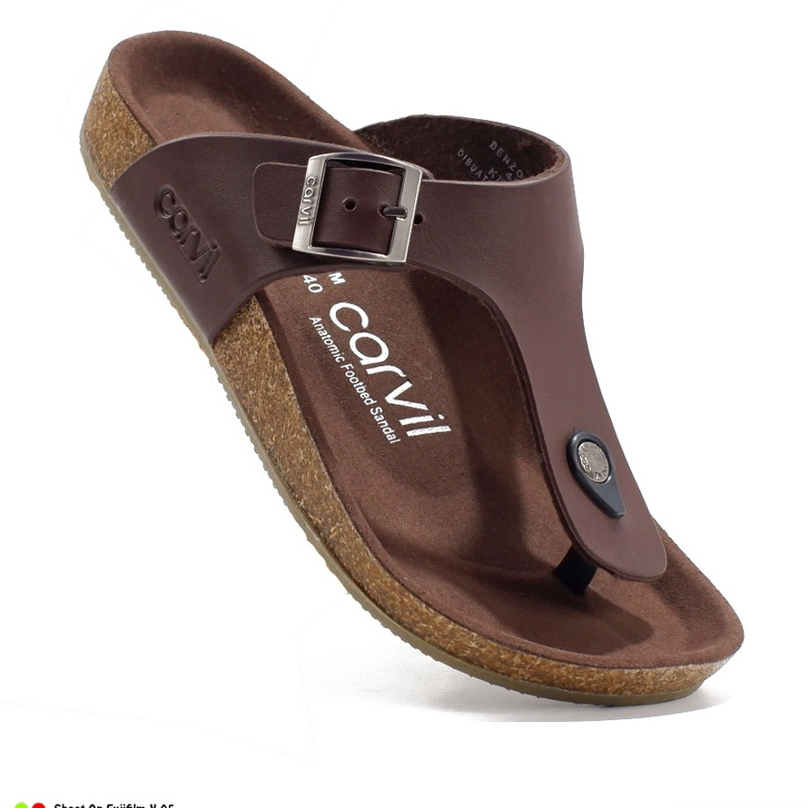 Sandal Kulit Carvil Pria Dewasa Jepit Warna Cokelat/Hitam Terbaru 39-43