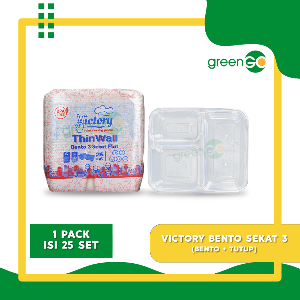 THINWALL BENTO SEKAT 3 ISI 25 SET VICTORY TUTUP KOTAK MAKAN BENING SEKAT 3 MICROWAVE SAFE KOTAK BEKA