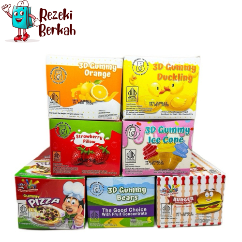 

3D GUMMY 12X12 15G DUCKLING, ORANGE, ICE TONE, STRAWBERRY, BEARS, PIZZA,BURGER, FUN GUM, FIT
