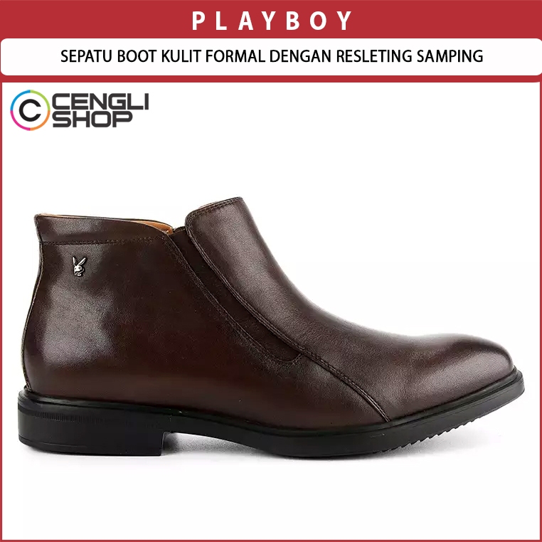 SEPATU BOOT KULIT PLAYBOY PRIA ORIGINAL FORMAL RESLETING SAMPING SLIP ON TANPA TALI TIMELESS CLASSIC