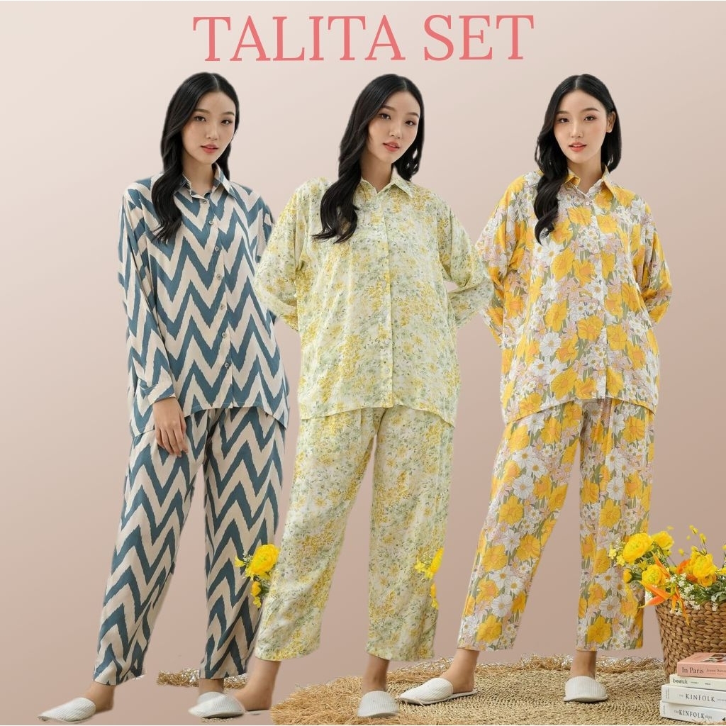 TALITA SET | Piyama Oneset Kerah Kemeja Full Kancing widdy.id
