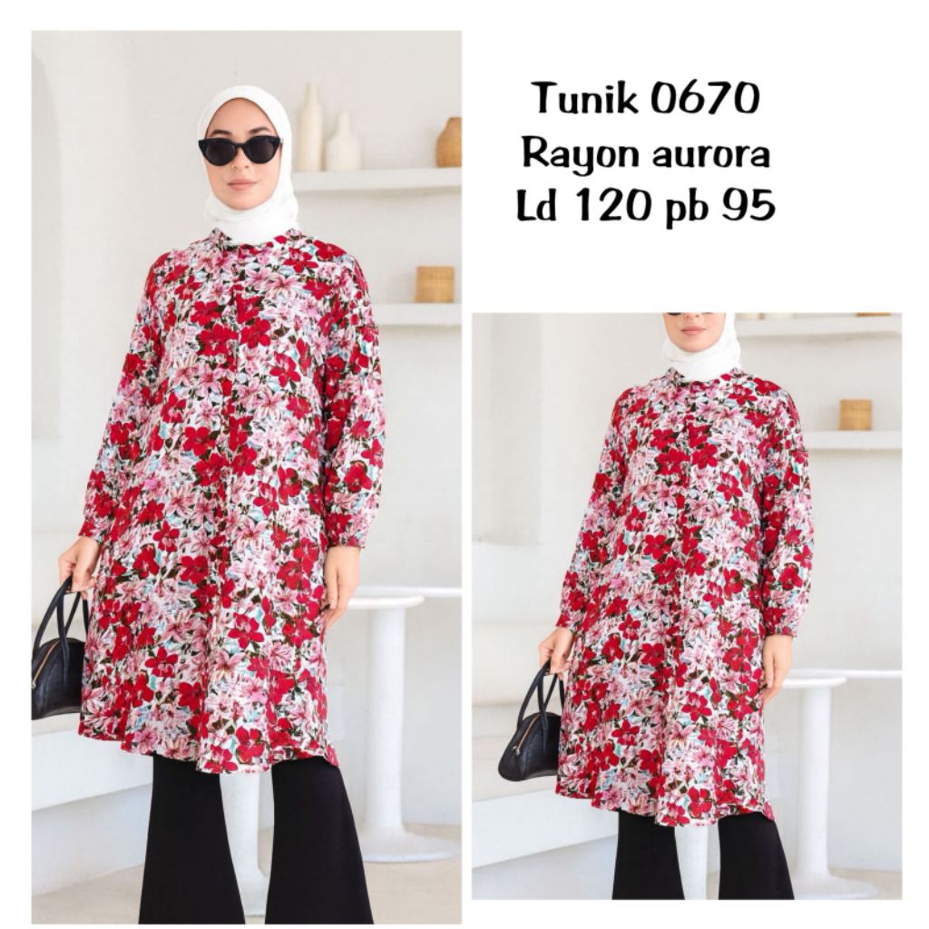 Tunik bunga katun aurora ld 120 pb 95cm/tunik katun/tunik bunga