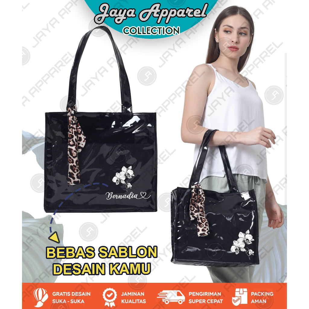 TOTEBAG MIKA PVC KASUAL KOREA - CUSTOM SABLON TAS MIKA - TOTEBAG MIKA WANITA - TAS MIKA PVC HITAM - 