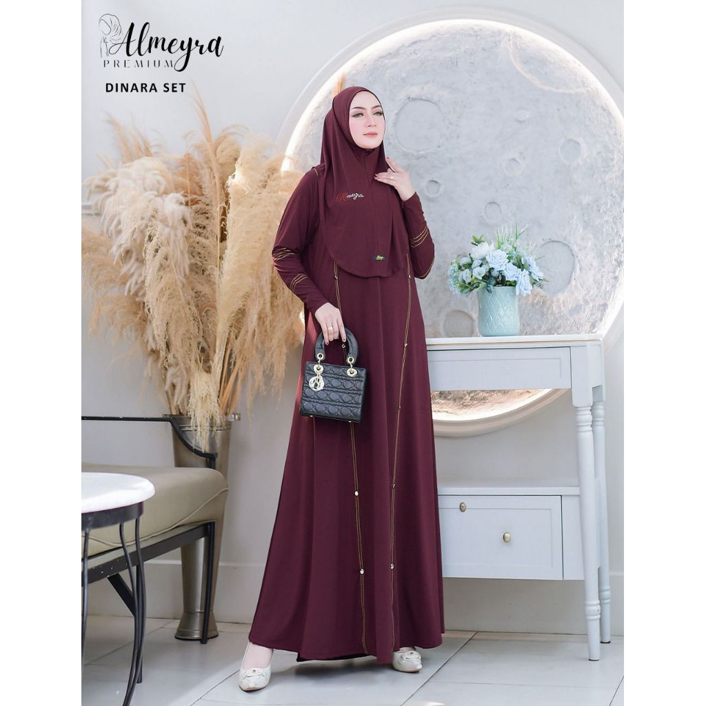 Gamis Syari Kekinian Dinara Set By Almeyra Premium / Gamis Syari Cantik / Gamis Syari Premium