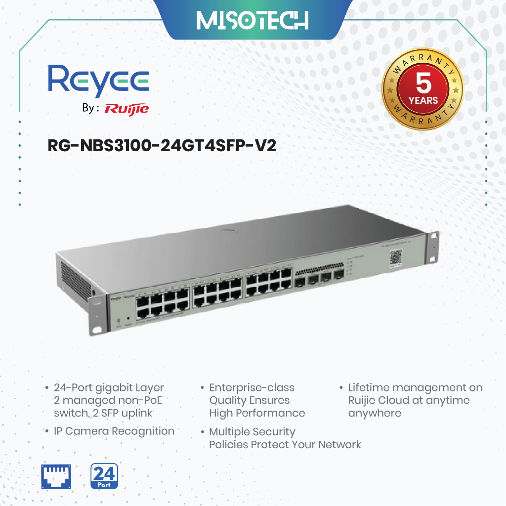 Ruijie Reyee RG-NBS3100-24GT4SFP-V2 L2 Cloud Managed Switch 24 Port Gigabit + 4 SFP Uplink