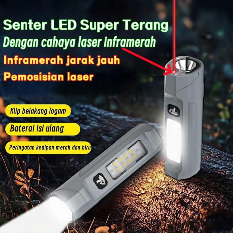 Senter Kerja Magnetik LED Laser Inframerah Multifungsi dengan Klip Topi & Lampu Samping Warna Merah 