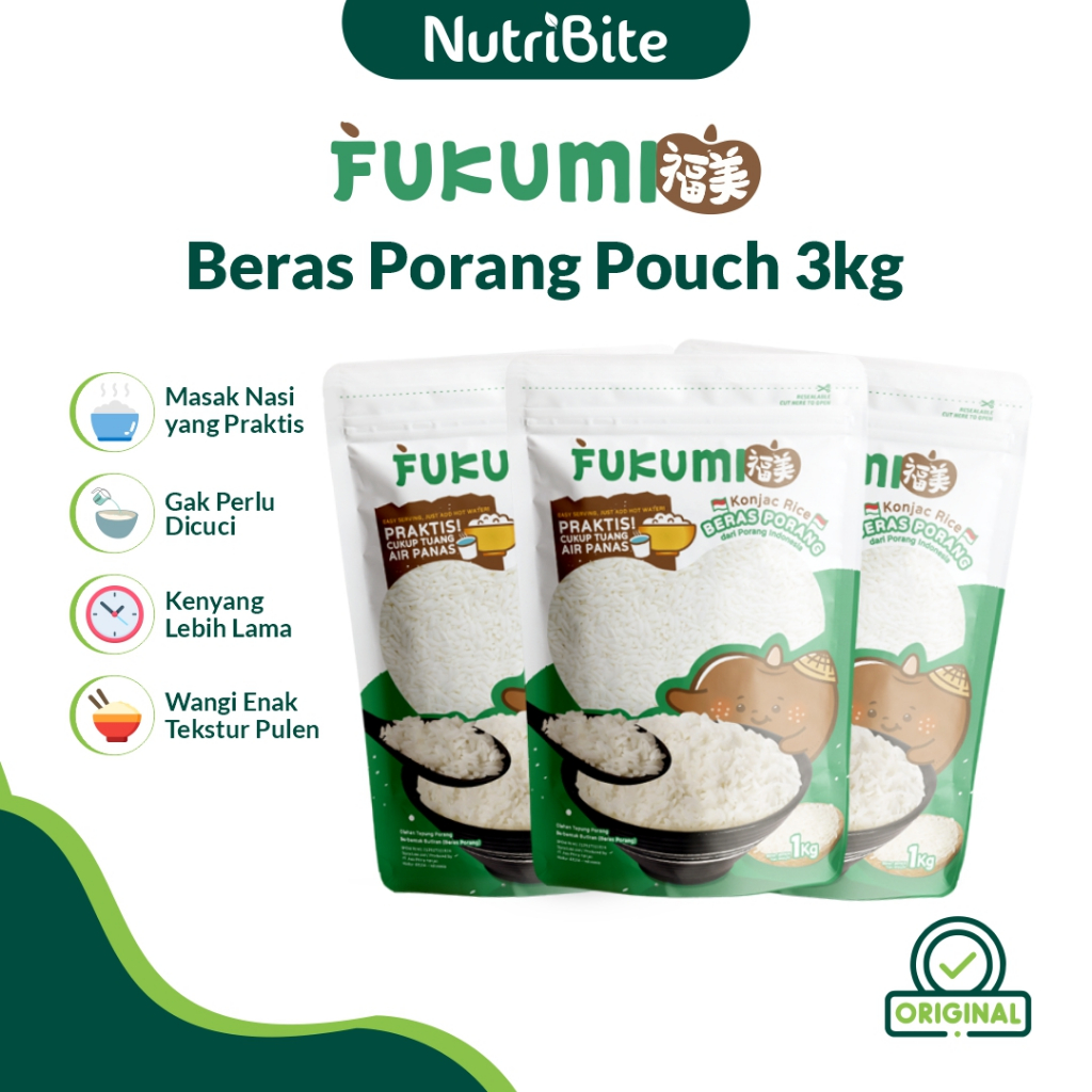 

FUKUMI Beras Porang 3 Pouch 1 KG - Shirataki Rice