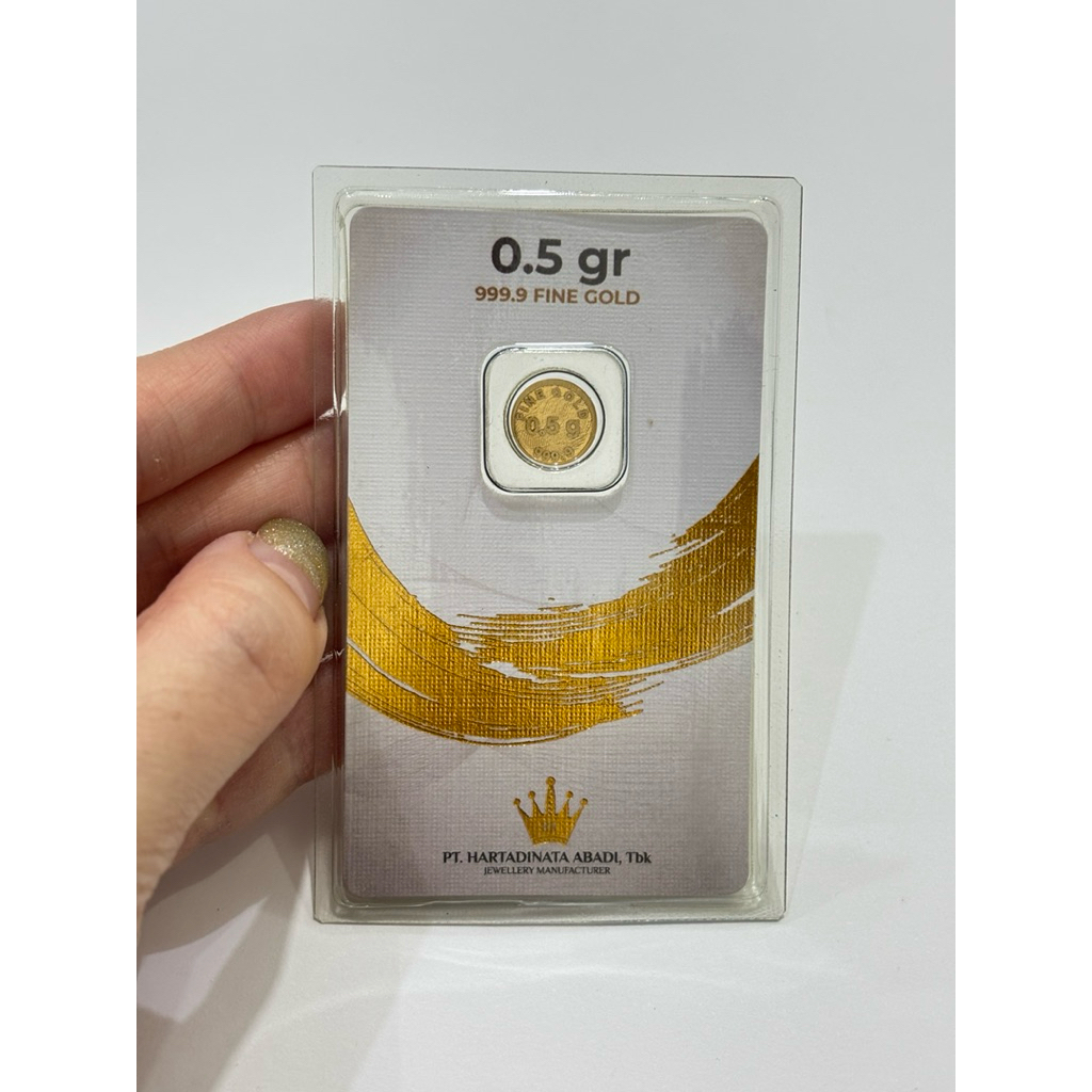 0.5 GRAM LOGAM MULIA HARTADINATA ABADI WHITE GOLD PUTIH EMAS BATANGAN GIFT ORIGINAL ASLI 24K 999.9%