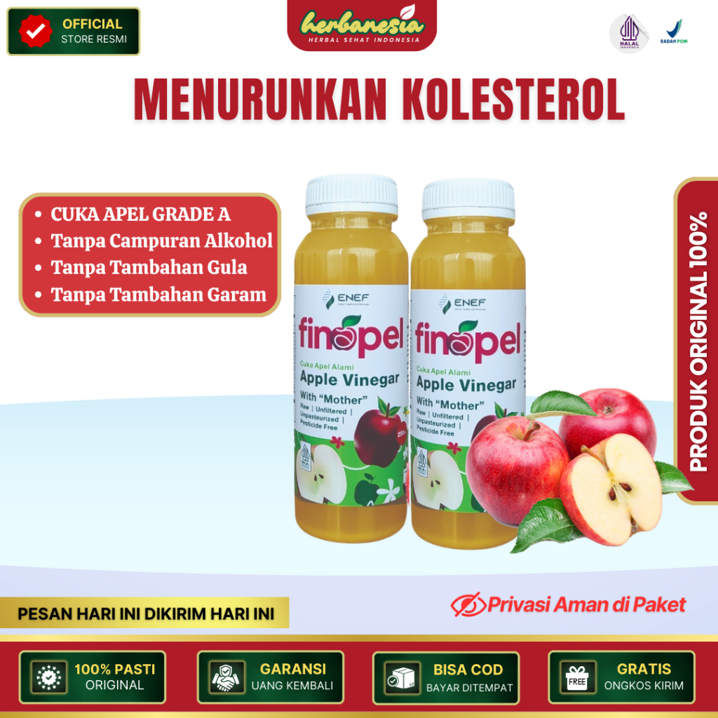 

FINOPEL Cuka Apel With Mother 250ml – Herbal Alami BPOM HALAL Bantu Menurunkan Kolesterol Aman
