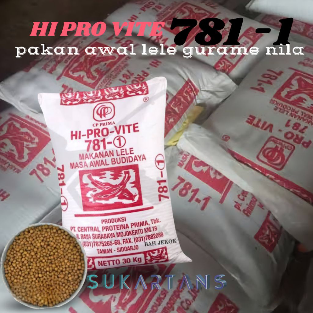 Pur | Pelet Ikan Lele HI-PRO-VITE 781-1 1KG |   Pakan Lele ukuran kecil  berkualitas